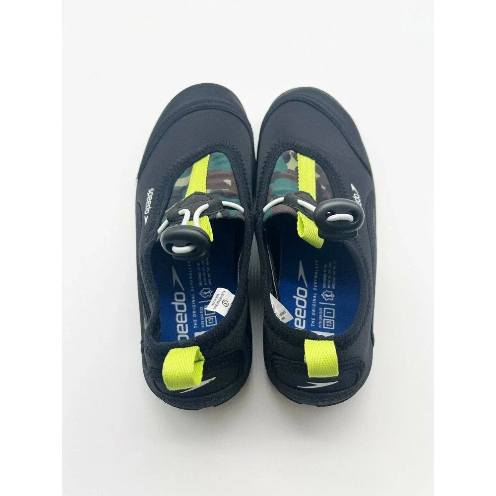 Speedo Black Green Camo Print Slip On Drawcord Water Shoes Size Small 13 / 1